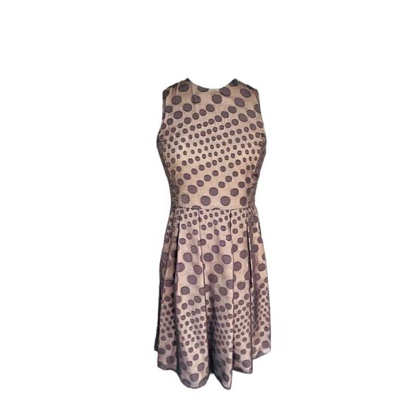 ANTHROPOLOGIE HUNTER DIXON Fit & Flare Sheer Polka Dot Nude Black Dress Sz 2 - Picture 1 of 6